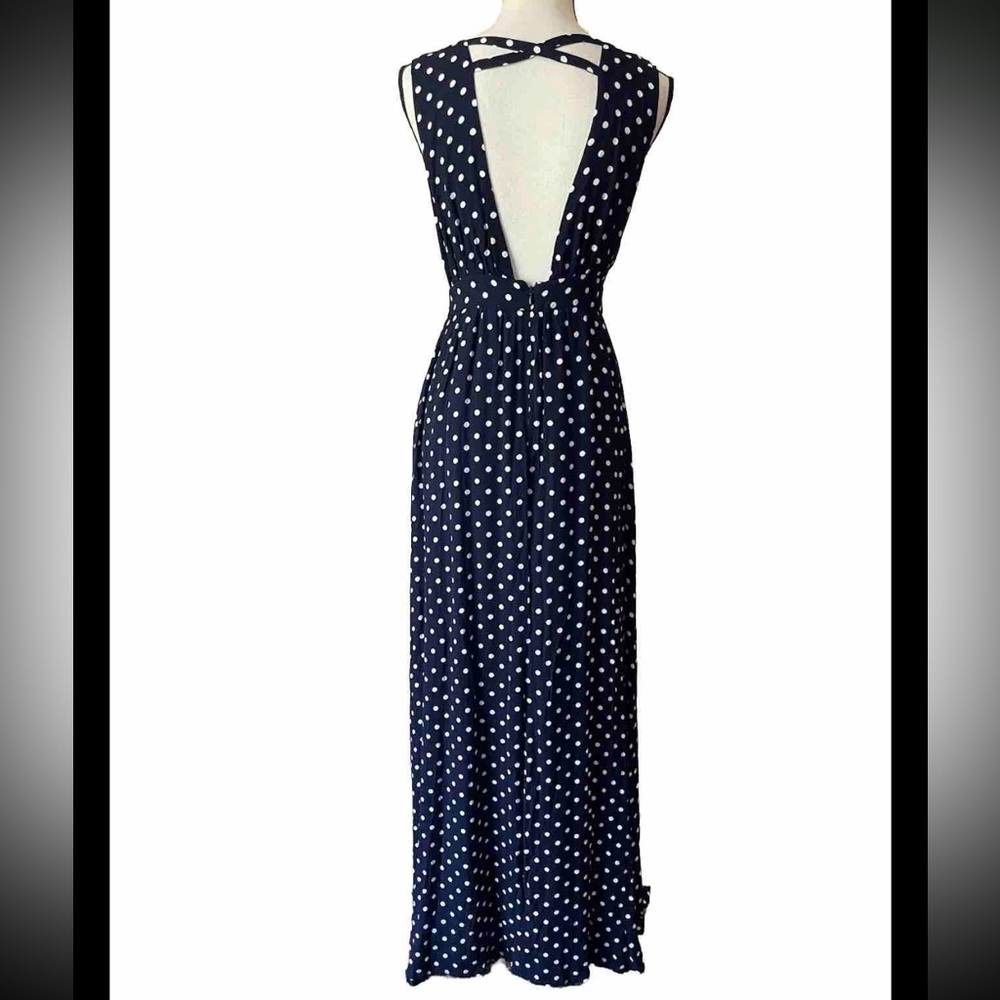 NWT Lucca Couture Polka Dot Maxi Open Back V Neck Dress S/4 Waist 27” - Picture 3 of 11